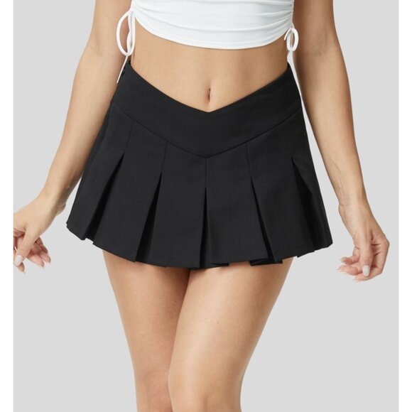 Halara V Shaped Waistband Mid Rise Skirt Sz Large Womens Black Invisible Zipper - Picture 1 of 12